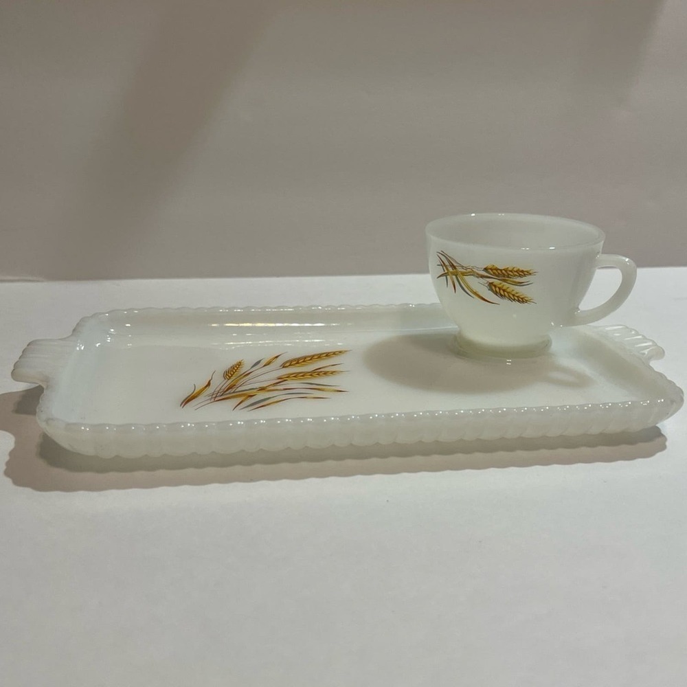 Anchor Hocking Fire King Wheat Replacement Snack Plate and Cup Made In USA